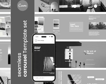 Plantillas de carrusel de Instagram en blanco y negro: Diseño estético para Canva (descarga digital)