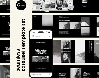 Plantillas de carrusel de Instagram en blanco y negro: Diseño estético para Canva (descarga digital)