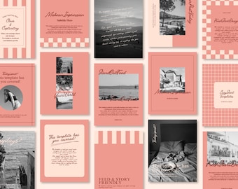 Red Pink Instagram Post Templates: Nostalgic Canva Designs (Digital Download)