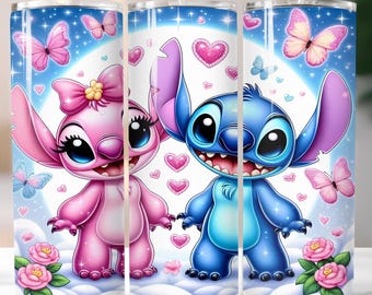 3Dマジックステッチ水彩花柄タンブラー昇華PNG、20オンスキッズスキニータンブラー、ステッチ花柄タンブラーラップ、昇華デジタルファイル