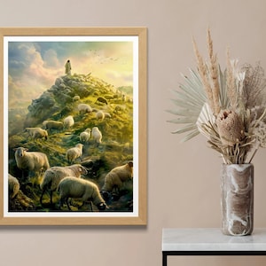 Christian Art Jesus Leaves the 99 Parable of the Lost Sheep, Jesus The Good Shepherd Print