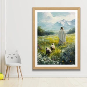 Good Shepherd Christian Wall Art Parable of the Lost Sheep Jesus Leaves the 99 Christian Home Decor Gift Digital Art Download