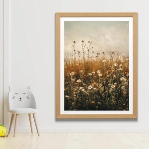 Printable Wildflower Field Landscape Oil Painting, Vintage Landscape Art Print, Country Field Wall Art Digital Download