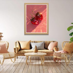 Pink Disco Strawberries Art Print | Wall Art Poster | Glam Disco Ball Red Strawberries | Preppy | Trendy | Kitchen Decor | Digital PRINTABLE