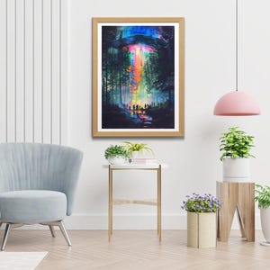 Victorian Landscape with UFO Art Print | Humorous Altered Poster | Eclectic Alien Abduction Decor | Printable Wall Art | Digital Download