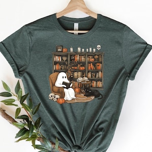 Retro Ghost Reading Books T-Shirt/Sweatshirt/Hoodie, Librarian Ghost Halloween Shirt, Teacher Halloween Gift, Boo School Top
