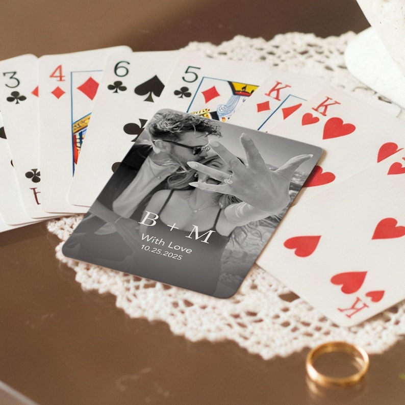 Custom Playing Cards with Your Photo or Logo - Personalized Photo Playing Cards Custom Card Deck Metal Holder - Photo Wedding Guest Book image 1