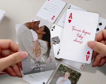 Custom Playing Cards with Your Photo or Logo - Personalized Photo Playing Cards Metal Holder - Photo Wedding Guest Book
