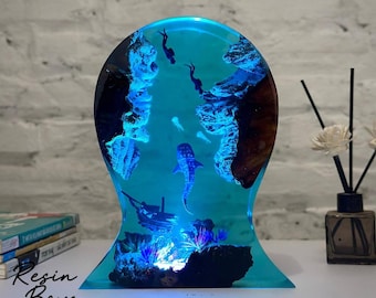 Whale Shark Resin Headphone Stand | Ocean Theme LED Headset Holder | Diver Gaming Desk Decor | Gift for Boyfriend
