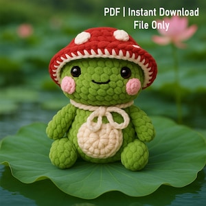 Beginner Cute Amigurumi Frog With Mushroom Hat Crochet Pattern - Cute Kawaii Frog Chart - DIY Animal Tutorial