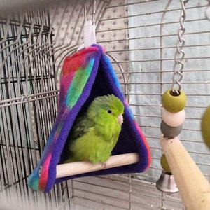 Bird Tent with Perch, Bird Hut, Tie Dyed Anti-Pill Fleece inside for any size Bird. See options image 1