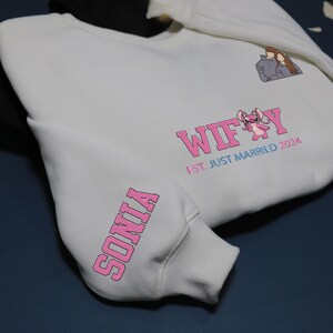 Sudadera bordada de Stitch y Angel, sudadera con capucha bordada a juego para parejas, viaje a Disney en pareja, bordado personalizado, foto personalizada, regalos imagen 19