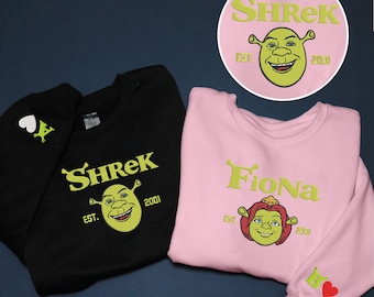 Shrek Fiona besticktes Sweatshirt, Shrek Benutzerdefinierter Anfangs-Hoodie, Valentinstag Paar Hoodie, benutzerdefinierter Name gesticktes Sweatshirt, Paar Geschenke
