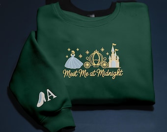 Sudadera bordada "Encuéntrame a medianoche", sudadera con capucha bordada de la Princesa Cenicienta, bordado personalizado, nombre personalizado, regalos