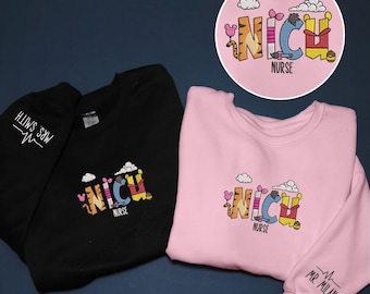 Sudadera bordada para enfermera de la UCIN, sudadera con capucha bordada de Winnie the Pooh, sudadera personalizada para la UCIN, suéter personalizado para enfermera, regalos para enfermeras de la UCIN
