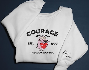 Sudadera bordada de Coraje, el perro cobarde, sudadera con capucha bordada con dibujos animados de los 90, bordado personalizado, nombre personalizado, regalos