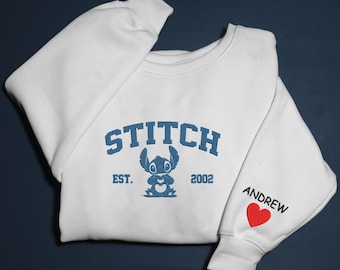 Sudadera con bordado de Stitch, sudadera con capucha con bordado de Stitch Alien, suéter con bordado personalizado de Stitch, nombre personalizado, regalos
