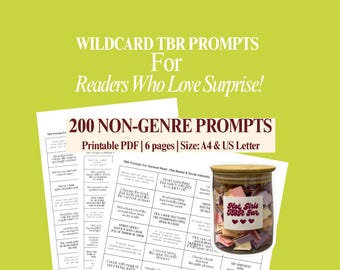 Printable Wildcard TBR Jar Prompts | 200 Reading Challenge Cards | Book Lover Gift and Activities