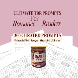 Guides imprimables du bocal TBR pour les lecteurs de romans romantiques | 200 cartes Défi de lecture | Cadeau pour les amoureux des livres