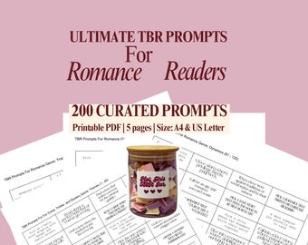 Printable TBR Jar Prompts for Romance Readers | 200 Reading Challenge Cards | Book Lovers Gift