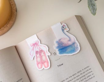 Set of 2 Magnetic Bookmarks, Swan Lake Bookmark Set, Barbie Inspired Bookmarks, Double Sided Laminated Holographic Bookmark Gift for Readers
