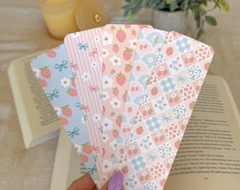 Strawberry Bookmark Set | Coquette Bookmark | Gingham Bookmark | Cute Aesthetic Bookmark | Strawberry Bow Bookmark | Book Lover Gift