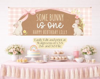 Druckbare einige Kaninchen-Geburtstagsbanner-Vorlagen Bundle | Geburtstagsparty Dekor | Bearbeitbares Canva Zeichen | 3x5 & 2x6 (Digitaler Download)