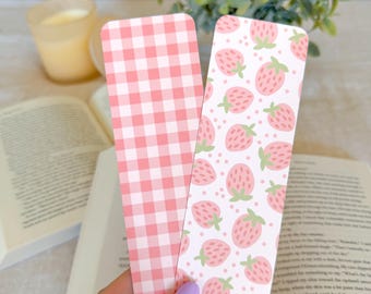 Strawberry Bookmark, Cute Floral Bookmark, Coquette Bow Bookmark, Aesthetic Bookish Gift, Reader Gift, Summer Bookmarks