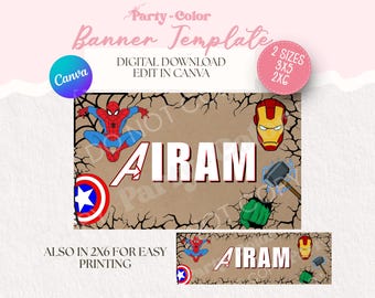Plantilla de banner de Marvel / Decoración para fiestas de superhéroes (Descarga digital)