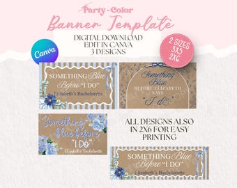 Plantilla de pancarta "Something Blue" para despedida de soltera, editable en Canva (3x5, 2x6)