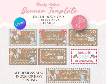 Red White and Two Birthday Banner, 4th of July Birthday Banner, Patriotic Kids Birthday Decor, Digital Download Party Banner