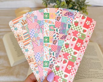 Patchwork Bookmark Set | Beach Bookmark, Strawberry Bookmark, Coquette Bookmark, Butterfly Bookmark, Cute Bookish Gift, Floral Bookmark