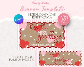 Kiss The Fräulein Auf Wiedersehen Bachelorette Banner Vorlage | Brautparty Dekor | Bearbeitbares Canva Zeichen | 3x5 & 2x6 druckbares Zeichen