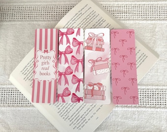 Pink Bow Bookmarks | 2x6 Double Sided Glossy and Matte Finish | Pretty Girls Read, Coquette Bookmarks, Bookish Gift, Cute Aesthetic Bookmark