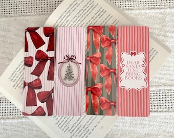 Christmas Bookmarks | 2x6 Double Sided Glossy and Matte Finish | Dear Santa, Bow Bookmarks, Vintage, Bookish Gift, Cute Aesthetic Bookmark