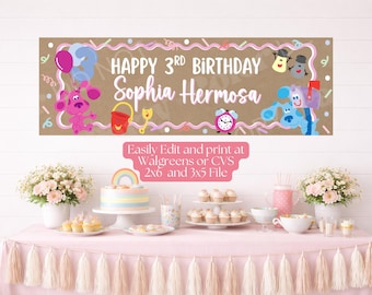 印刷可能なブルーズクルーズ誕生日バナーテンプレート｜誕生日パーティーデコレーション｜編集可能なCanvaサイン｜サインサイズ：3x5インチ＆2x6インチ（デジタルダウンロード）