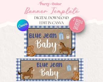Blaue Jeans-Babyparty-Fahnen-Schablone | Baby Shower Decor, Denim Baby Shower 2x6 und 3x5 (Digital Download)