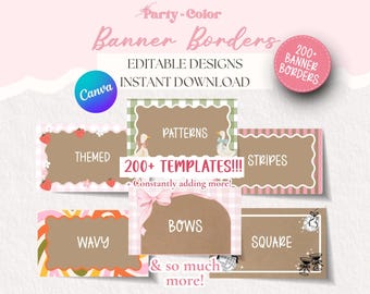 Enorme bundel bewerkbare bannerrandsjabloon 200+ | Digitale canvasbestanden | Direct downloaden