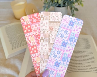 Patchwork Bookmark | Floral Bookmark | Spring Bookmark | Neutral Bookmark | Retro Bookmark | Cute Bookish Gift | Aesthetic Reader Accessory