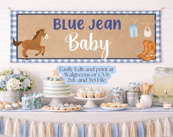 Druckbare Blue Jean Baby Shower Banner Vorlage | Baby Shower Decor, Denim Baby Shower 2x6 und 3x5 (Digital Download)