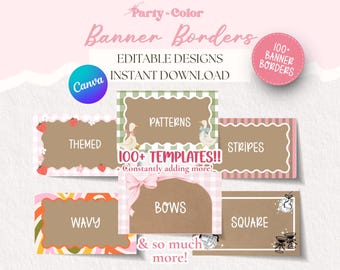 Riesiges bearbeitbares Banner Border Template Bundle 100+ | Digitale Leinwand-Dateien | Sofort Download