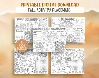 Erntedank-Tätigkeits-Tischsets, Herbst Malseiten zum Ausdrucken (Digitaler Download)