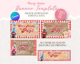 Plantilla de pancarta "She's Ready To Pop" / Fondo para baby shower, Baby Shower de refrescos, Baby shower "She's ready to pop" (Descarga digital)