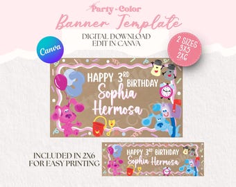 ブルーズクルーズ バースデーバナーテンプレート | バースデーパーティーデコレーション | 編集可能なCanvaサイン | サインサイズ：3x5インチ＆2x6インチ（デジタルダウンロード）