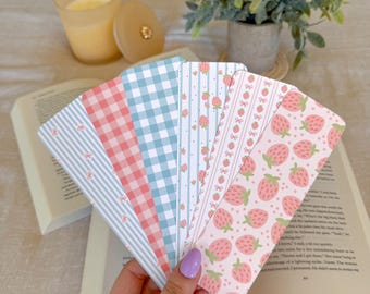 Strawberry Bookmark Set | Coquette Bookmark | Gingham Bookmark | Cute Aesthetic Bookmark | Strawberry Bow Bookmark | Book Lover Gift