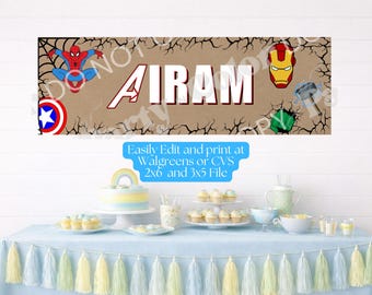 Plantilla de banner de Marvel / Decoración para fiestas de superhéroes (Descarga digital)