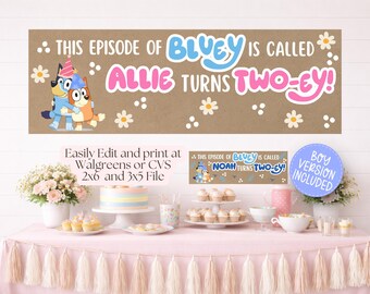 Blauer Hund Banner Vorlage | Mädchen blauer Hund Party Dekor, roter Hund Geburtstag Dekor 2 x 6 und 3 x 5 Printable (digitaler Download)