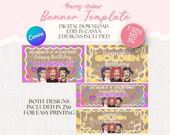 Kpop Demon Hunters Banner Template | Editable Canva banner | Huntrix Birthday Decor | 3x5 and 2x6 Printable Banner Digital Download