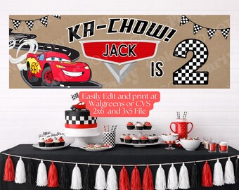 Druckbare Geburtstagsbanner Vorlage | Two Fast Party Decor, Two Fast Banner Geburtstagsdeko 2x6 und 3x5 (Digitaler Download)