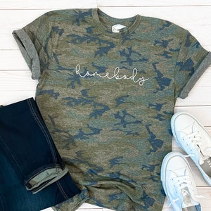 Homebody Graphic Tee | handwritten | cursive font | camo |  tshirt | womens | trendy | freeship | home